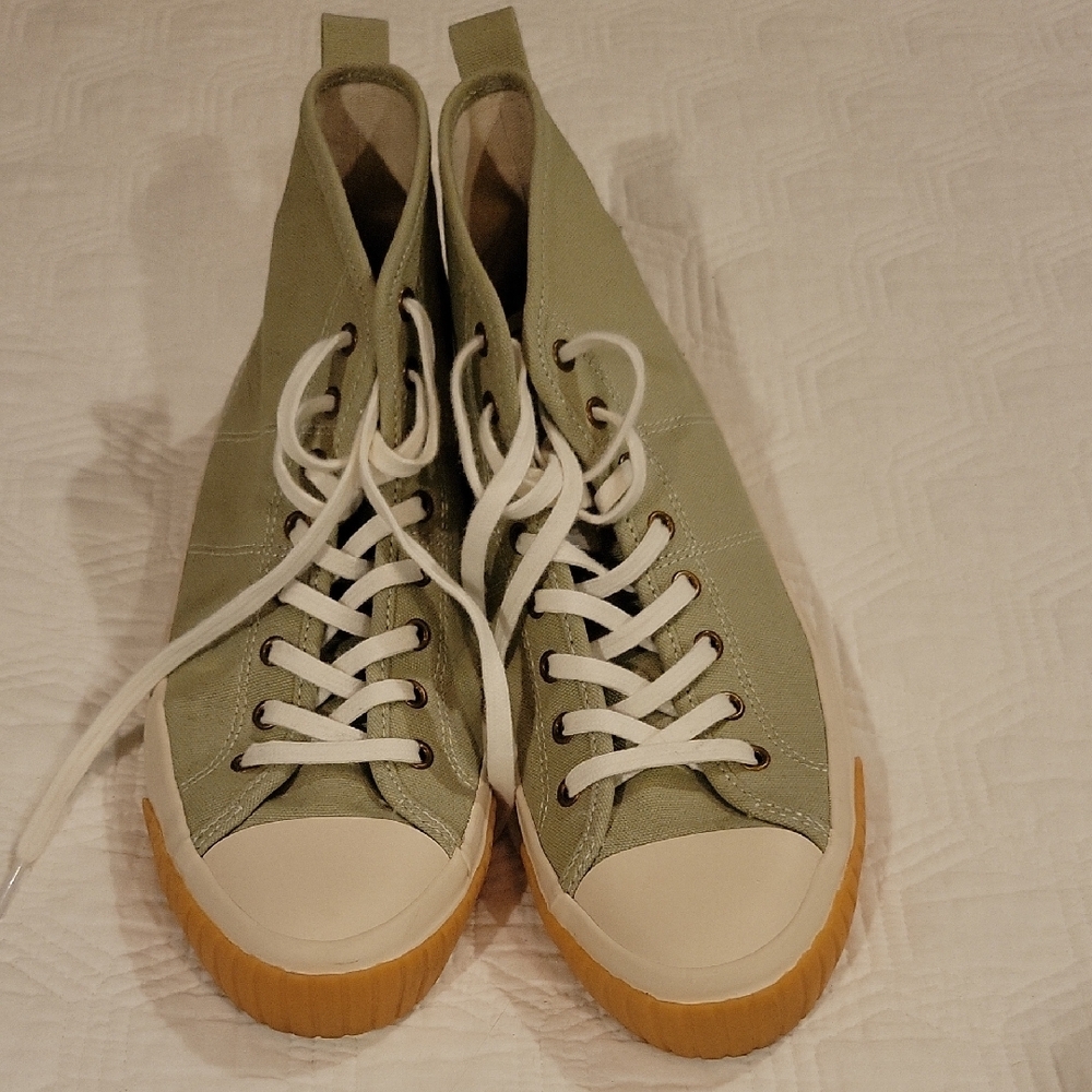 J. Crew Green High-Top Sneakers with White and Tan Accents
